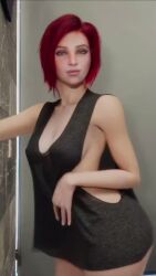 1girls 3d 9:16 animated green_eyes light-skinned_female light_skin looking_at_viewer medium_breasts monna_haddid red_hair short_hair shorter_than_10_seconds solo tagme tank_top vertical_video video