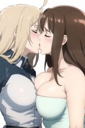 ai_generated artist_request blush breasts closed_eyes jujutsu_kaisen kissing shoko_ieiri yuki_tsukumo yuri