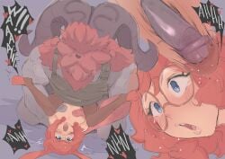 1boy 1girls ahe_gao anthro_penetrating aurora_(league_of_legends) big_breasts big_penis blush bunny_ears cafin comic earrings femsub freckles glasses heart interspecies larger_male larger_male_smaller_female league_of_legends maledom open_mouth orange_hair ornn presenting pussy round_glasses sex size_difference smaller_female sweat tail tears text thick_thighs vastaya x-ray