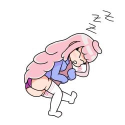 anonymous_artist ass blue_eyes cloud_(friday_night_funkin) fluffy_hair friday_night_funkin friday_night_funkin_mod pillow pink_hair pink_panties sleeping socks solo tagme