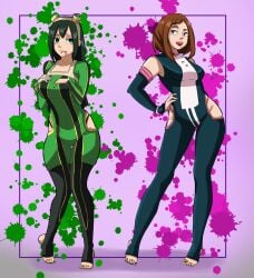 big_ass big_breasts black_hair boku_no_hero_academia chestnut_hair color feet hero_outfit_(mha) matmuoz2 my_hero_academia tsuyu_asui two_girls uraraka_ochako