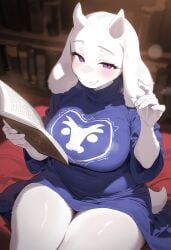 1girls ai_generated artist_request big_breasts breasts deltarune female furry huge_breasts large_breasts solo toriel undertale undertale_(series) white_body white_fur