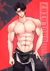 1boy abs black_eyes black_hair black_underwear blush blush hand_on_hip jujutsu_kaisen male male_only muscles muscular muscular_male onglai87 pecs pectorals solo solo_focus solo_male student teenager underwear young younger_male yuta_okkotsu