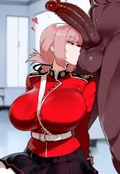 1boy 1girls ai_generated artstyle_imitation breasts dark-skinned_male dark_skin fate/grand_order fate_(series) fellatio female floox florence_nightingale_(fate) hi_res huge_breasts huge_cock interracial kissing_testicles large_breasts light-skinned_female light_skin long_hair male nurse penis pink_hair red_eyes stable_diffusion sucking_testicles thiccwithaq_(ai_style) thick_thighs uncensored wide_hips