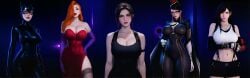 5girls ai ai_generated batman_(series) bayonetta big_breasts breasts catwoman ella-ai fanart female final_fantasy jessica_rabbit lara_croft looking_at_viewer sexy tifa_lockhart tight_clothing tomb_raider