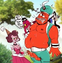 1boy 2018 2boys adoggoart ahe_gao artist_name artist_signature baroness_von_bon_bon belly beppi_the_clown big_balls big_belly big_sub big_sub_small_dom breasts clown clown_makeup commission cum cum_milking cumming cumming_in_cup cuphead_(game) djimmi_the_great dominant_male domination dress fat fat_male fat_man female female_dominating_male femdom genie headwear humiliation intense_orgasm larger_male leash leash_and_collar leash_pull male_dominating_male milking orgasm outdoor_sex outdoors partially_clothed red_skin rubber_hose small_breasts smaller_female smaller_male smiling smirking standing_orgasm submissive_male sweat sweating threesome veiny_penis