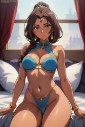 1girls ai_generated big_breasts brown_body brown_skin cleavage deep_navel fit_female highleg_panties navel navel_line ornament princess royalty tan_body tan_skin