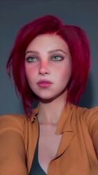 1girls 3d 9:16 animated ass green_eyes large_ass light-skinned_female light_skin looking_at_viewer monna_haddid red_hair selfie short_hair shorter_than_10_seconds solo tagme vertical_video video