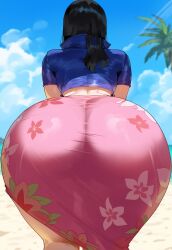 ai_generated ass ass_focus beach bent_over big_ass black_hair bubble_ass bubble_butt creamy_ai curvy dat_ass fat_ass female female_only from_behind huge_ass jacket large_ass narrow_waist nico_robin one_piece pawg sarong thick_thighs wide_hips