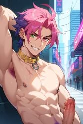 abs ai_generated ai_kira1_1 armpits arms_up big_penis erect_penis erection gay heartsteel_kayn heartsteel_series kayn league_of_legends male male_focus male_only muscular_male pecs yaoi