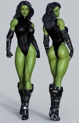 1girls 3d 3d_(artwork) alternate_costume artist_signature ass avengers back_view big_breasts black_boots black_gloves black_hair black_leotard boots dat_ass erect_nipples_under_clothes eyeshadow female female_only fingerless_gloves from_behind front_view gloves green_eyes green_lips green_lipstick green_skin high_heel_boots hulk_(series) large_breasts leotard lipstick long_hair looking_back makeup marvel marvel_comics mascara nipple_bulge pinup rear_view she-hulk signature solo standing superheroine thick_ass thighs tiangtam