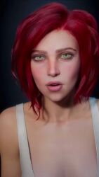 1girls 3d 9:16 animated bra breasts cleavage green_eyes light-skinned_female light_skin looking_at_viewer medium_breasts monna_haddid panties red_hair short_hair shorter_than_30_seconds solo tagme vertical_video video