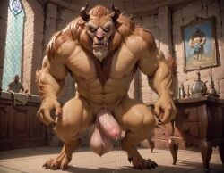 1boy abs ai_generated arm_hair balls bara beast_(disney) beauty_and_the_beast big_balls big_muscles big_nipples big_pecs big_penis booster_rex brown_body brown_fur chest_hair daddy dilf disney erect_nipples erection fangs gay hair hairy hairy_male horns huge_balls huge_cock huge_muscles humanoid hunk leg_hair long_ears male male_only monster monstrous_humanoid muscular muscular_humanoid muscular_male navel nipples nude pecs penis pointy_ears pubic_hair solo tusks