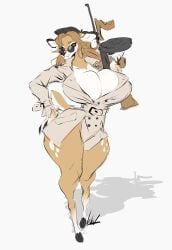 big_breasts breasts cleavage deer dullvivid female fiona_fawnbags_(dullvivid) furry gun huge_breasts tagme thick_thighs wide_hips