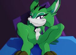 anthro archie_comics breasts clove_the_pronghorn female genitals green_body hi_res hooves looking_at_viewer mammal nipples pronghorn purple_eyes pussy sega smile solo sonic_(series) sonic_the_hedgehog_(archie) sonic_the_hedgehog_(comics) sonic_the_hedgehog_(series) spikeybluething