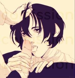 2boys bandage bandaged_neck bandages blowjob blowjob_face blowjob_gesture blowjob_only blush bsd bungo_stray_dogs bungou_stray_dogs chuuya_nakahara clothed clothed_blowjob dark_eyes dark_hair dazai_osamu eyelashes feminine_male gripping_hair hand_in_hair hand_on_head hand_on_thigh licking licking_penis male male_focus male_only male_sucking nakahara_chuuya oral oral_sex osamu_dazai penis penis_lick penis_out seductive seductive_look soukoku touching_penis twink unzipped