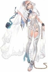 aesthetic bangs blonde_hair breasts emilie_de_rochefort female human light-skinned_female light_skin long_hair medium_breasts namco official_art pale_skin see-through smile solo standing tagme tekken video_game_character wedding_dress wedding_lingerie