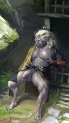 abs absurd_res anthro balls beard black_body black_myth:_wukong black_sclera bottomless canid canine canis clothed clothing facial_hair foreskin genitals guangzhi hair half-erect hand_on_hip hi_res humanoid_genitalia humanoid_penis male male_focus male_only mammal muscular muscular_male nipple_fetish nipple_pinch nipple_play open_clothing outside pecs penis pinch pubes red_eyes retracted_foreskin solo standing three-quarter_view vein veiny_penis white_beard white_facial_hair white_hair wolf xfzaz1qxdatbbrp