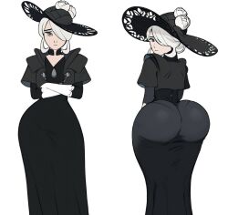 ai_generated back_view bubble_butt cogita_(pokemon) dress front_view hands_crossed hi_res hourglass_figure l medium_ass round_butt simple_background