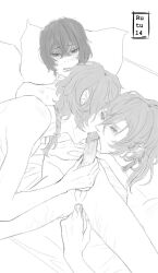 3boys 3some blowjob blowjob_while_penetrated blush bottom_dazai bsd bungo_stray_dogs bungou_stray_dogs choker chuuya_nakahara dazai_osamu drool finger_in_ass fingering fingering_anus fingering_ass grayscale greyscale laying laying_back laying_down laying_on_bed leg_scar legs_apart licking licking_penis long_hair looking_at_penis looking_down looking_pleasured male male/male/male male_only males_only nakahara_chuuya oral oral_penetration oral_sex osamu_dazai pillow saliva saliva_on_penis scar scars_on_legs short_hair sketch skinny skinny_male spit sucking sucking_off sucking_penis threesome white_background