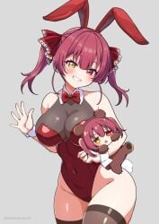 bodysuit bunny_ears bunny_girl bunny_tail clothed dat_ass female hololive hololive_japan houshou_marine huge_ass huge_breasts kumarin oddeyes red_eyes red_hair thick_thighs virtual_youtuber yellow_eyes