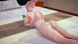 laying_down manon_legrand phone pink_hair street_fighter street_fighter_6