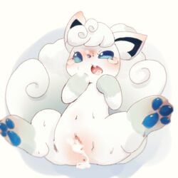 1:1 1girls 2017 after_sex alolan_vulpix alternate_color anus blue_eyes blush bodily_fluids canine censored cum cum_in_mouth cum_in_pussy cum_inside digital_media_(artwork) female feral fur genital_fluids grey_fur hand_on_face kemono lying mammal multi_tail navel nintendo on_back open_mouth original_character paws pokemon pokemon_(species) pokemon_sm purple_nose pussy sakaeguchi_okarina simple_background solo spread_legs spreading sweat tears tongue video_games vulpix white_background white_fur