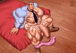 bodybuilder cock dress_shirt flaccid flaccid_cock flaccid_penis huge_cock huge_cock human hyper hyper_balls hyper_cock hyper_genitalia hyper_penis hyper_testicles legs_apart male male_only muscles muscular muscular_arms muscular_male muscular_thighs nipples on_bed penis regnar shirt spread_legs testicles thick_thighs tie veins veiny_penis