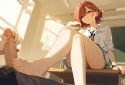 1boy ai_generated female footjob higuchi_madoka idolmaster idolmaster_shiny_colors junichoon