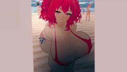 3d 3girls animated bent_over bikini bouncing_breasts eiki_shiki harkerstarker huge_breasts koikatsu komachi_onozuka looping_animation multiple_girls onozuka_komachi outdoors red_eyes red_hair sea shiki_eiki smile solo_focus tagme touhou video