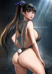 asian asian_female big_ass big_breasts eve_(stellar_blade) eyewear female female_only geravass glasses looking_at_viewer looking_back standing stellar_blade thick_thighs