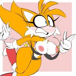 2_tails anthro areola big_breasts bikini blush breasts butt_slap canid canine clothing embarrassed exposed_breasts eyelashes female fox gloves handwear hi_res huge_breasts mammal mtf_crossgender mtf_transformation multi_tail nelljoestar nipples pink_nipples rule_63 sega slap solo sonic_(series) sonic_the_hedgehog_(series) swimwear tail tails tailsko thick_thighs two-piece_swimsuit wardrobe_malfunction wide_hips