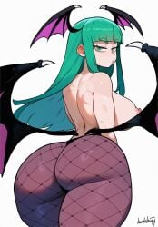 1girl ai_generated ass ass_focus big_ass big_butt butt_focus darkstalkers demon green_hair honkibooty light-skinned_female light_skin long_hair looking_at_viewer looking_back morrigan_aensland succubus tagme thick_thighs vampire_savior vampire_survivors