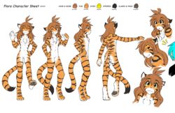 2015 alpha_channel anthro brown_hair brown_pawpads casual_nudity chest_tuft color_swatch digitigrade duo edit fangs felid female flat_chested flora_(twokinds) food fur hair hi_res keidran long_hair mammal model_sheet nipples nude nude_edit orange_fur pantherine pawpads pussy rear_view side_view simple_background tiger tom_fischbach transparent_background tuft twokinds webcomic white_fur yellow_eyes