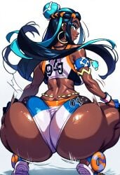 ai_generated big_ass bubble_butt dark-skinned_female dark_skin fat_ass gvukub huge_ass nessa_(pokemon) nintendo pokemon shaking_butt squatting