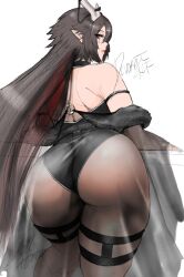 1girls antlers ass back_view brown_hair character_name clothed clothing devora_mori female female_only huge_butt indie_virtual_youtuber light-skinned_female light_skin monster_girl pointy_ears red_eye solo virtual_youtuber zeldahunternsfw