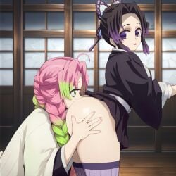 2girls ai_generated anilingus ass ass_grab ass_licking ass_on_face ass_sniffing ass_worship demon_slayer eating_ass face_in_ass facesitting gerhard kanroji_mitsuri kimetsu_no_yaiba kochou_shinobu lesbian_domination lezdom lezsub licking licking_ass novelai pixiv rimming rimming_female self_upload smothering tongue_out yodayo yuri