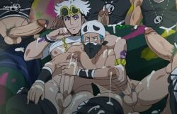 burankoprn couch fraternity gay grin group_sex guzma_(pokemon) handjob light-skinned_male light_skin male male_only mask pokemon presenting_penis shirt_lift smile team_skull team_skull_grunt_(male) undressing yaoi