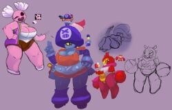 4girls artesjsc big_breasts breasts character_request cleavage darryl_(brawl_stars) female rule_63 sakura_spike spike_(brawl_stars) tagme thick_thighs tick_(brawl_stars) wide_hips