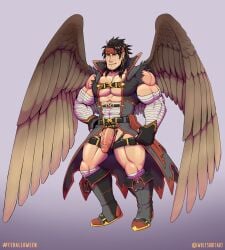 balls bara big_penis fire_emblem flaccid male male_only muscles muscular nintendo penis solo solo_male tibarn_(fire_emblem) wings wolfshirtart