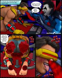 ass blush featherticklish gay male_only male_tickling marvel marvel_comics mister_sinister no_visible_genitalia on_knees restrained scott_summers speech_bubble sweat tickle_torture tickling tickling_ass tickling_feet tickling_nose tongue_out