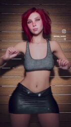 1girls 3d 9:16 animated bra breasts facing_viewer green_eyes light-skinned_female light_skin looking_at_viewer medium_breasts monna_haddid red_hair short_hair shorter_than_10_seconds skirt solo sports_bra tagme vertical_video video