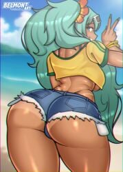 1girls ass ass_focus belmont brazil brazilian brazilian_female brazilian_miku dark-skinned_female dark_skin female hair_ornament hatsune_miku jeans_shorts latin_american_hatsune_miku_(meme) long_hair shorts smile solo v very_long_hair vocaloid