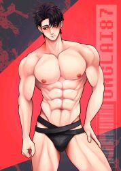 1boy abs black_eyes black_hair black_underwear blush hand_on_hip jujutsu_kaisen male male_only muscles muscular muscular_male onglai87 pecs pectorals solo solo_focus solo_male student teenager underwear young younger_male yuta_okkotsu