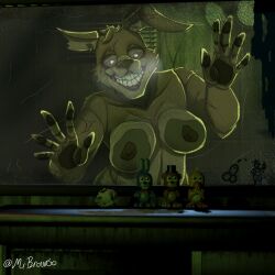 against_glass big_breasts breasts bush female five_nights_at_freddy's fivenightsatfreddys fnaf mr_browso rabbit scar springtrap springtrap_(fnaf) thick_thighs zombie