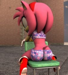 3d amy_rose ass chair green_eyes hedgehog_girl rokku-d rose_hair sonic_(series) twerking