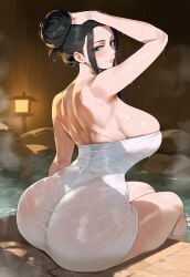 1girls ai_generated ass ass_focus big_ass big_butt black_hair blue_eyes bubble_ass bubble_butt creamy_ai curvy fat_ass fat_butt female female_only from_behind hair_bun huge_ass huge_breasts huge_butt large_ass large_butt massive_ass massive_butt naked_towel narrow_waist nico_robin one_piece onsen pawg plump_ass plump_butt round_ass round_butt sideboob sitting solo thiccwithaq_(ai_style) thick_thighs wide_hips