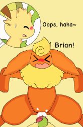 animal_genitalia blaze_(eeveelution_squad) blue_eyes brian_(eeveelution_squad) brown_eyes canine_penis cum_in_pussy eeveelution eeveelution_squad feral_only flareon leafeon nintendo orange_body orange_fur pokemon sigma_rizz tan_body tan_fur vaginal_sex