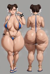 ai_generated ankle_bracelets areolae ass big_ass big_breasts bikini capcom cellulite chun-li fat_ass flip_flops front_and_back oiled pubic_hair saggy_breasts sling_bikini slingshot_swimsuit street_fighter taiga20