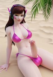 3d ai_generated balls beach big_balls big_penis bikini d.va futanari intersex overwatch overwatch_2 penis